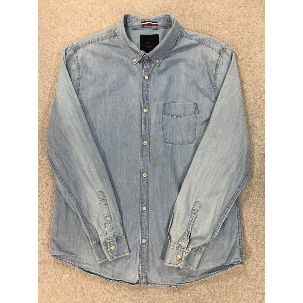 Brunswick Garments Slim Fit Long Sleeve Button‎ Down Shirt (Men's XXL) Blue